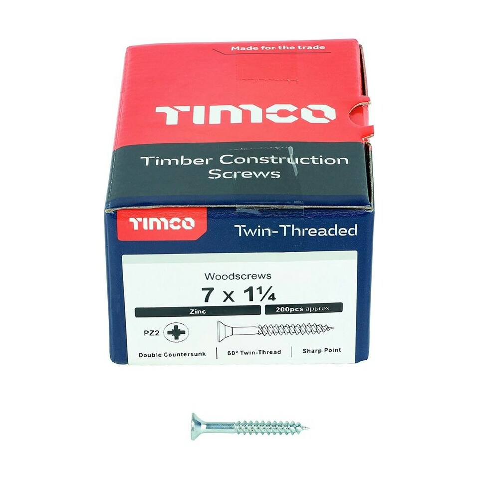 image 1 of Timco - Twin-Threaded Woodscrews - PZ - Double Countersunk - Zinc (Size 7 x 1 1/4 - 200 Pieces)