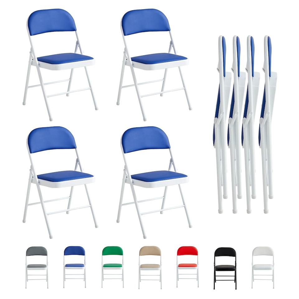 image 1 of MCC Direct Set of 4 Folding Metal Dining Chairs Kitchen Padded Seats