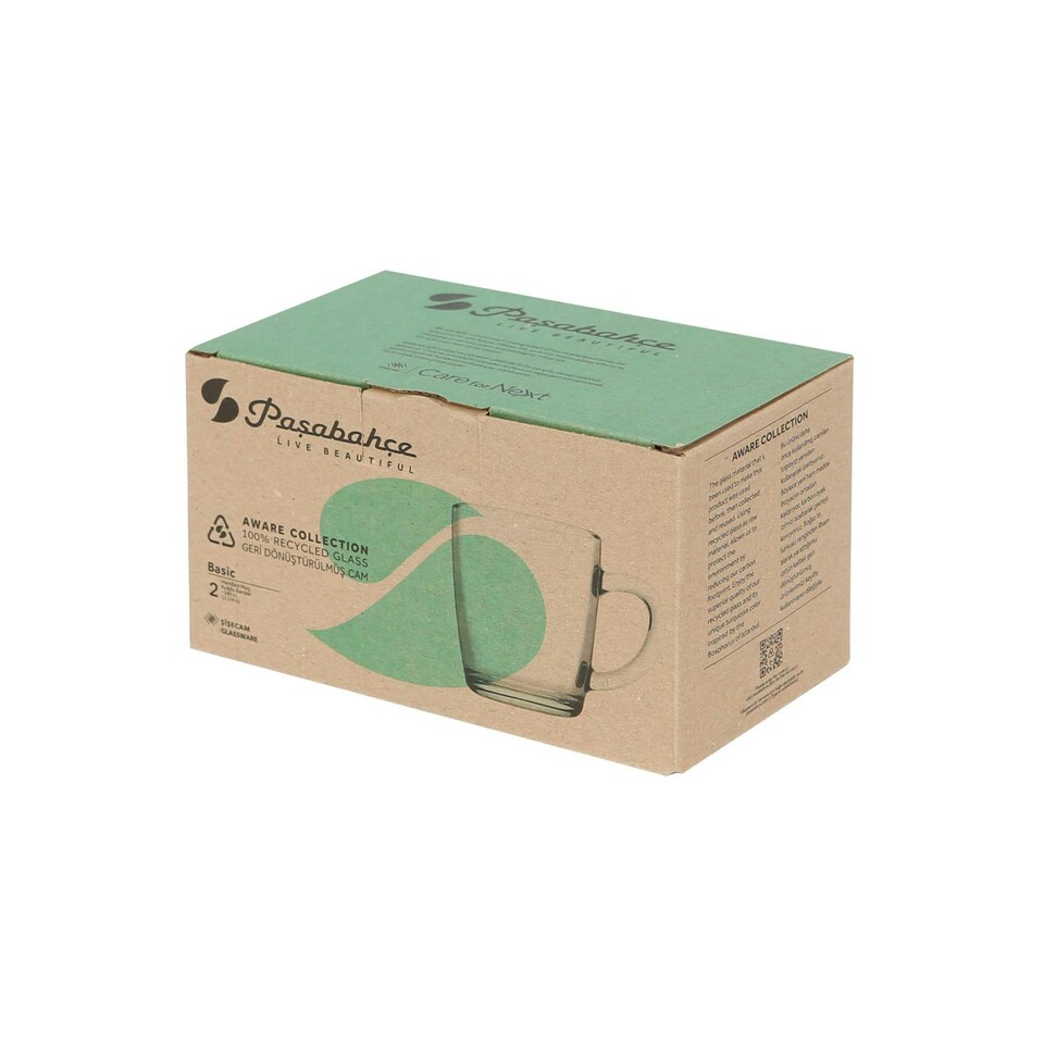 image 1 of Pasabahce Aware Basic Recycled Glass Mugs - 340ml - Green - Pack of 2