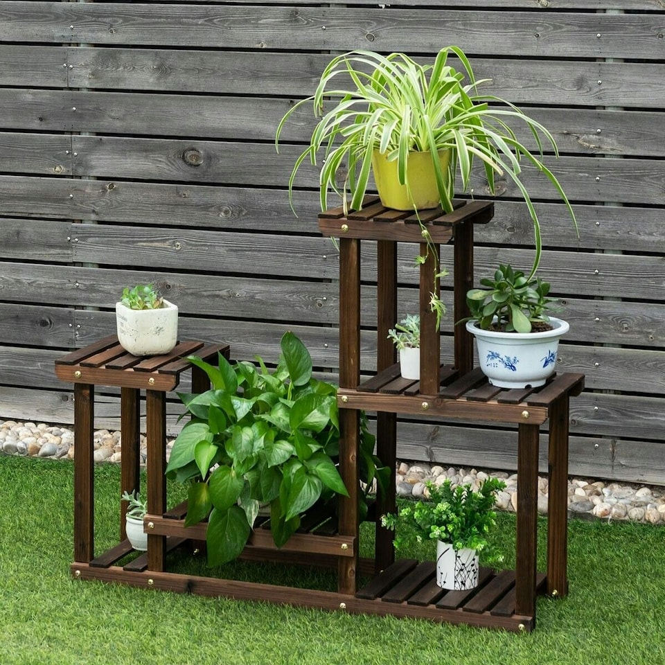 image 1 of COSTWAY Solid Wood Plant Stand Multi Layer Plant Pot Holder Brown