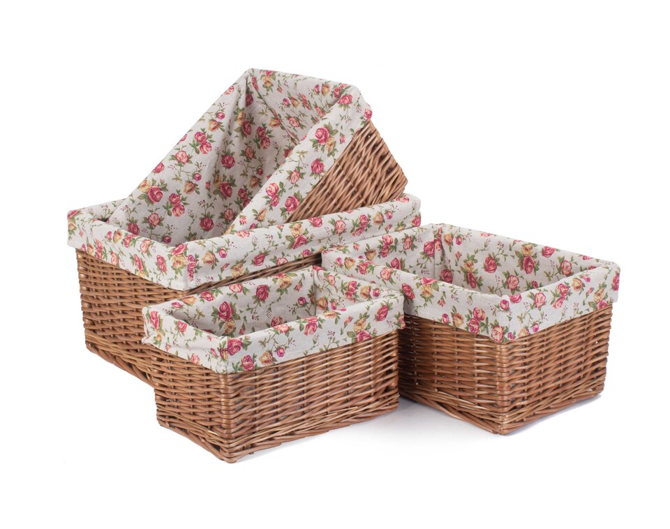 image 1 of Set of 4 Double Steamed Garden Rose Willow Storage Baskets | Multi | Garden Rose | Not provided