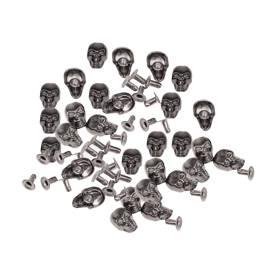 image 1 of 8mm x 13mm Gunmetal Metal Skull Head Studs for DIY Projects - 50pcs