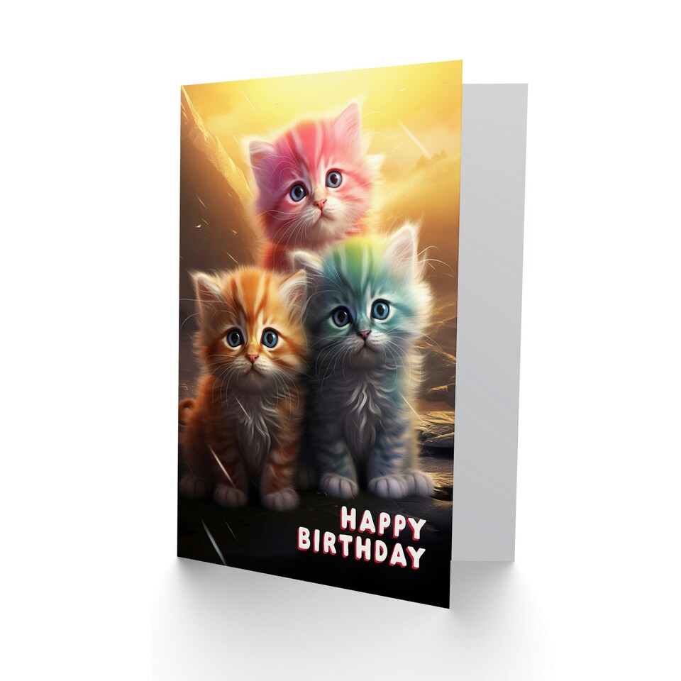 image 1 of Cute Rainbow Kittens Kids Child Kids Birthday Card