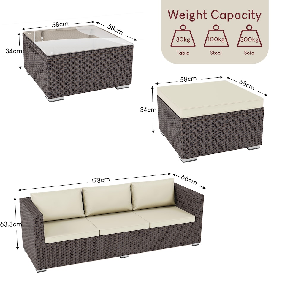 image 1 of Garden Vida Hampton 4 Seater Corner Rattan Set Sofa Coffee Table Outdoor Garden Furniture, Brown