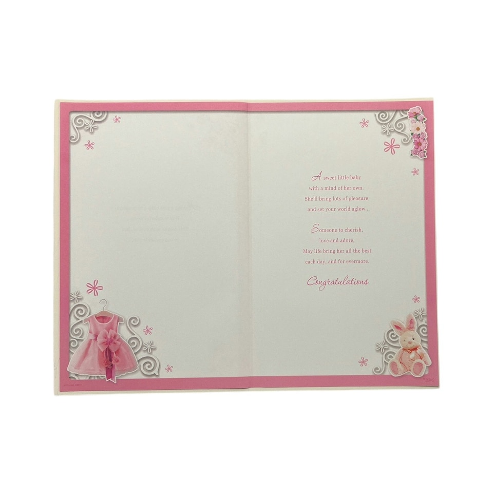 image 1 of On The Birth Of Granddaughter Pink Dress And Teddy Design Opacity Congratulations Card