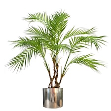 90cm Artificial Areca Palm Plant Realistic Detail Trunk  with Silver Metal Plater | Green | 3ft