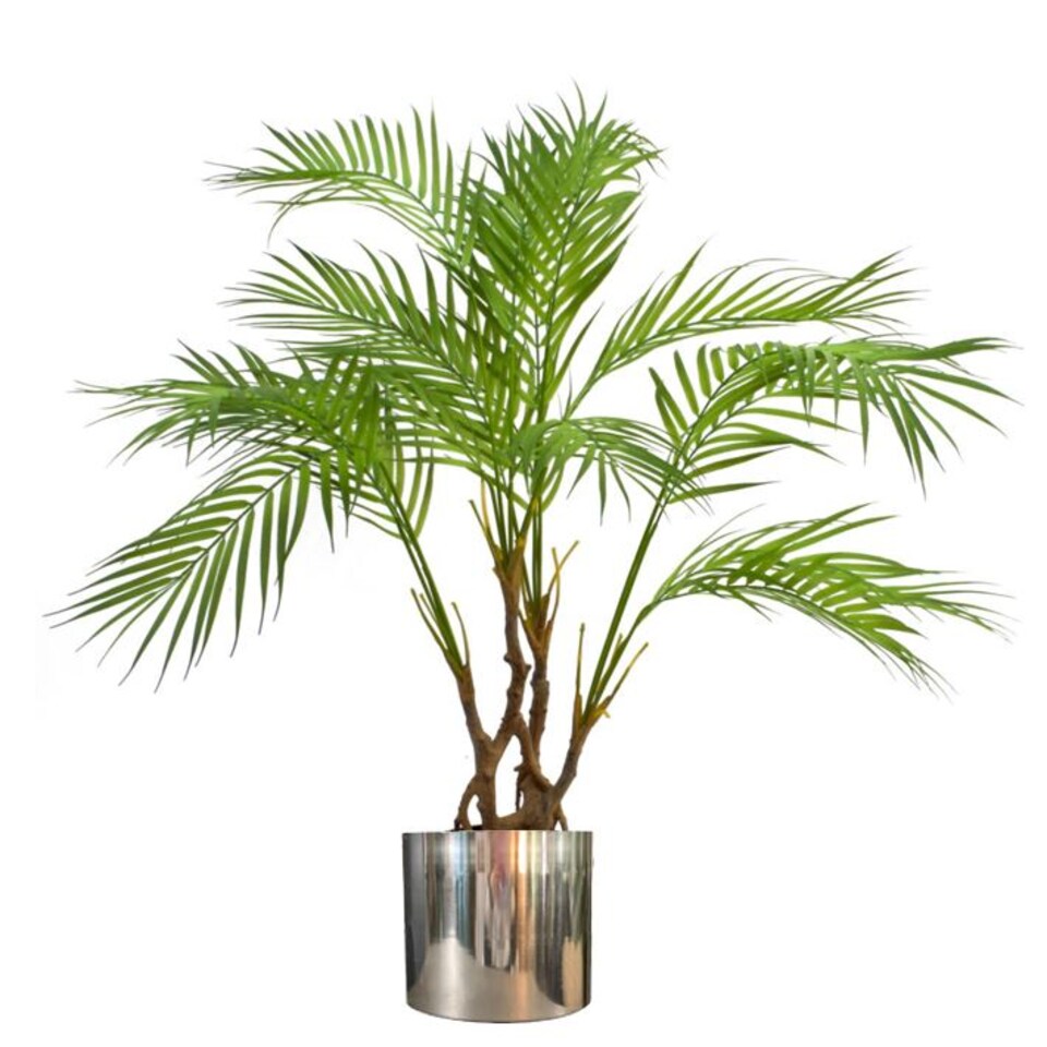 image 1 of 90cm Artificial Areca Palm Plant Realistic Detail Trunk  with Silver Metal Plater | Green | 3ft