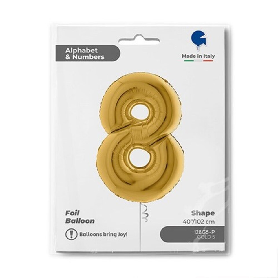 image 1 of Metallic Gold Number 8 Giant Foil Helium Balloon 102cm / 40 in