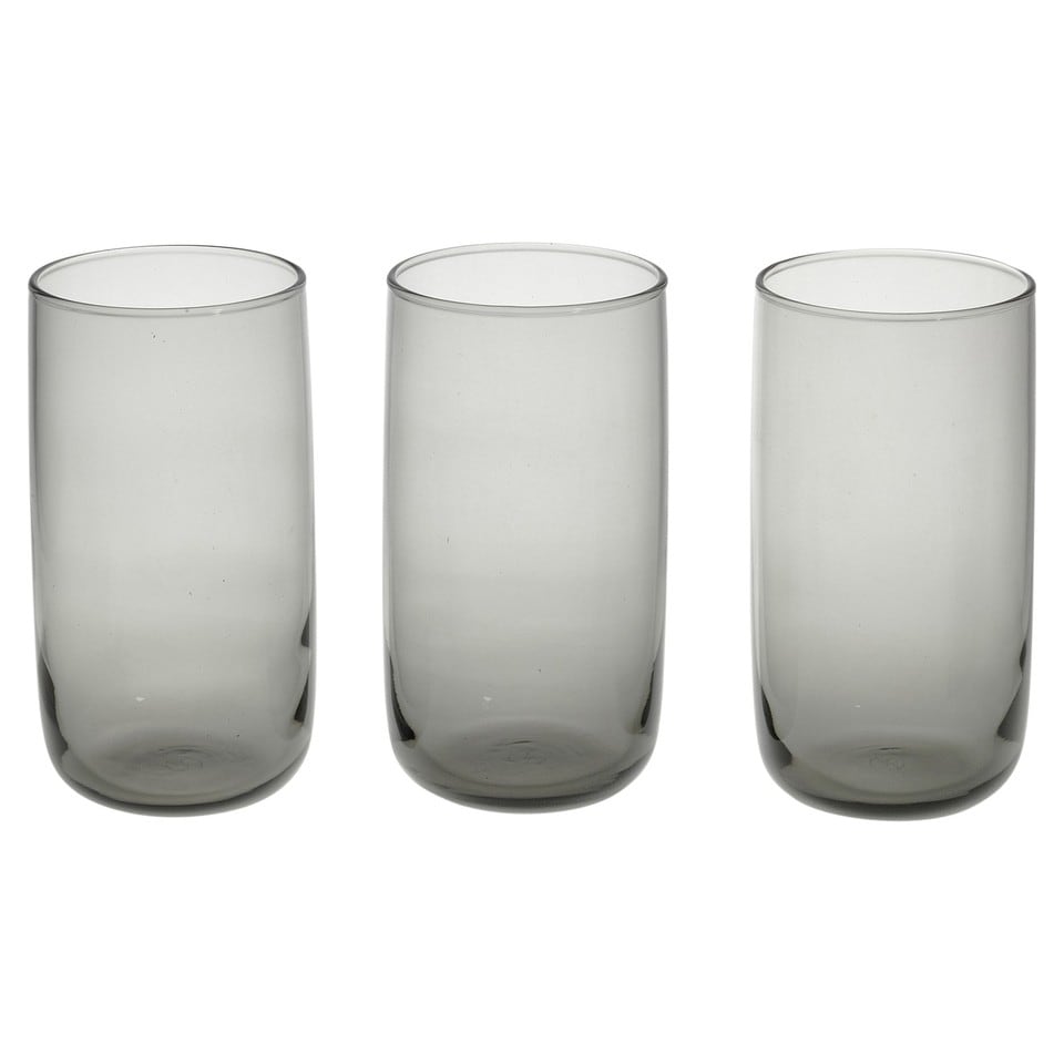 image 1 of Modern Drinking Coloured Glasses Water Dining Juice Tumbler | Clear | Dark Grey 365ml | Set of 6