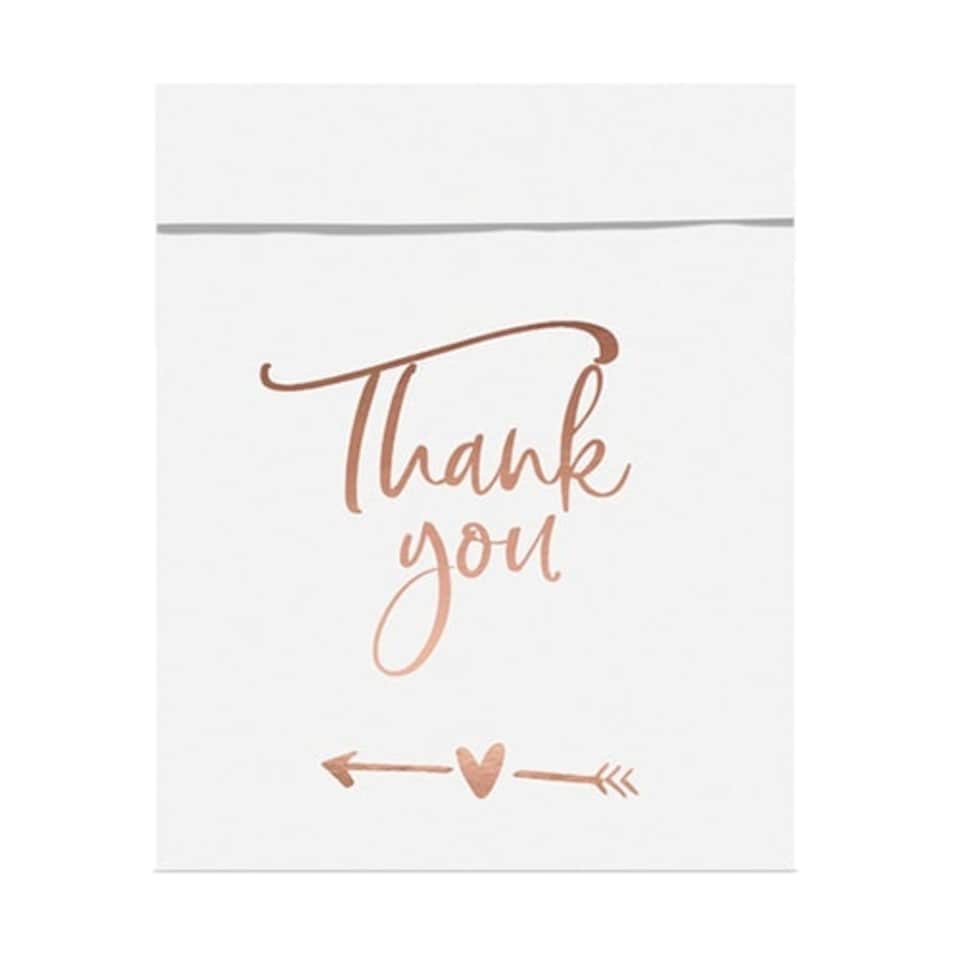 Rose Gold Print Thank You White Treat Bags - Pack of 6