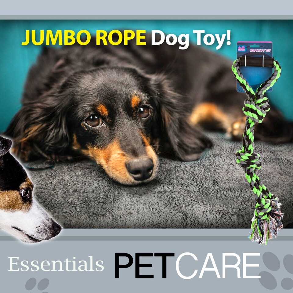 image 1 of VFM e-Store Green Double Knot Rope Jumbo Dog Toy with Handle - 65cm