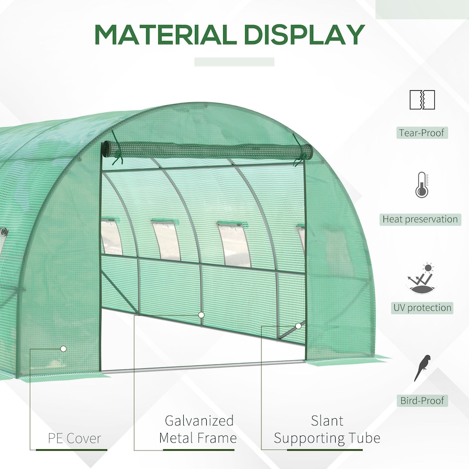 image 1 of Outsunny 6 x 3M Polytunnel Walk-in Garden Greenhouse with Zip Door and Windows