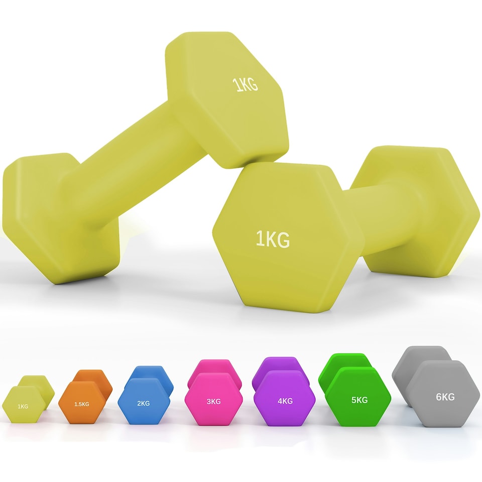 image 1 of SPORTNOW Set of 2 Hexagonal Dumbbells Weights Pair, 2 x 1kg, Yellow