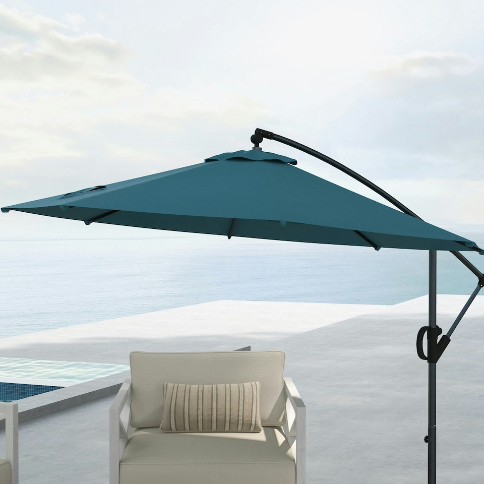 image 1 of Outsunny 3(m) Cantilever Parasol with Cross Base, Crank Handle, Tilt, Cream