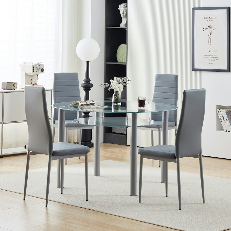 image 1 of Modern 5 Piece Round Glass Dining Set 120cm Table