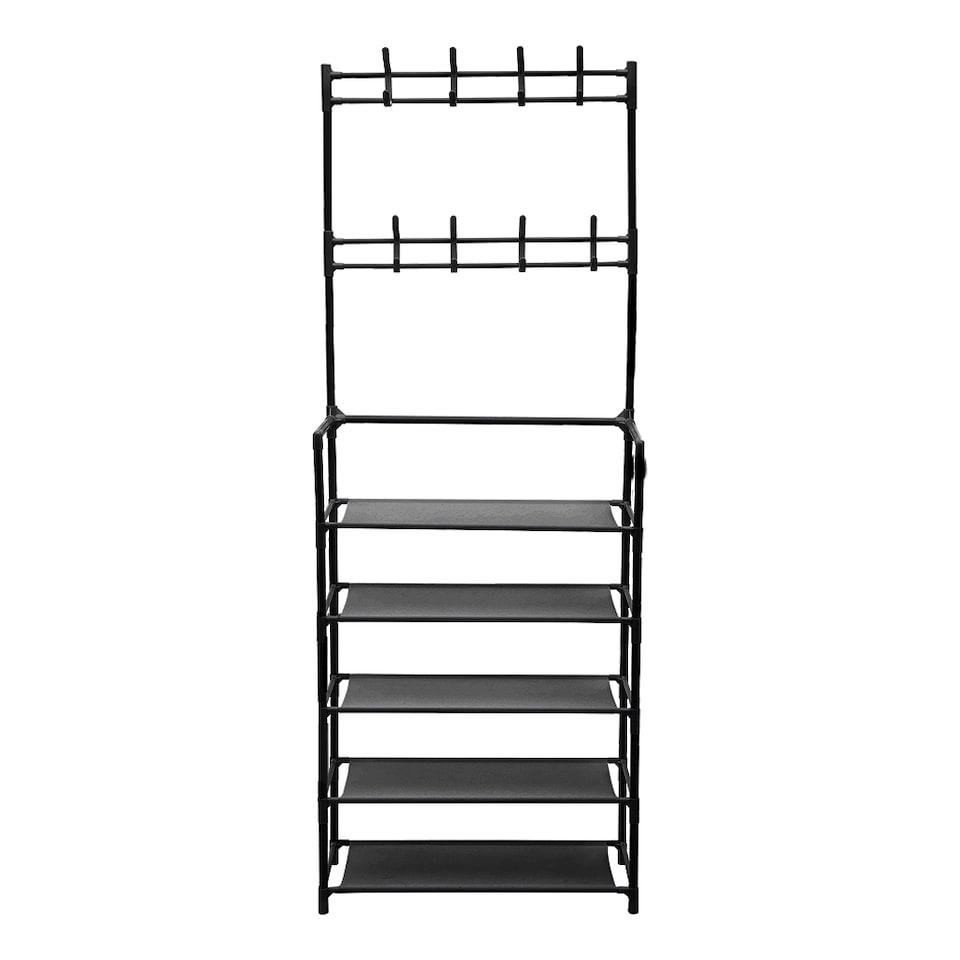 image 1 of Living and Home 5-Tier Freestanding Coat Rack with Shelves - 60x175cm Black