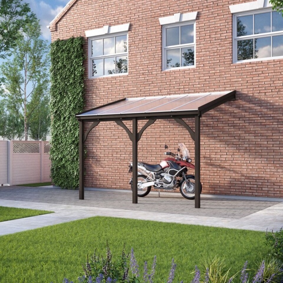 image 1 of Polycarbonate Roof Car Port 3 Post - Wood - L200 x W506 cm - Rustic Brown | Brown