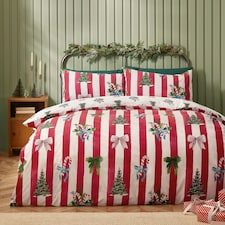 Catherine Lansfield Christmas Stripe Reversible Duvet Cover Set Red Red | Super King