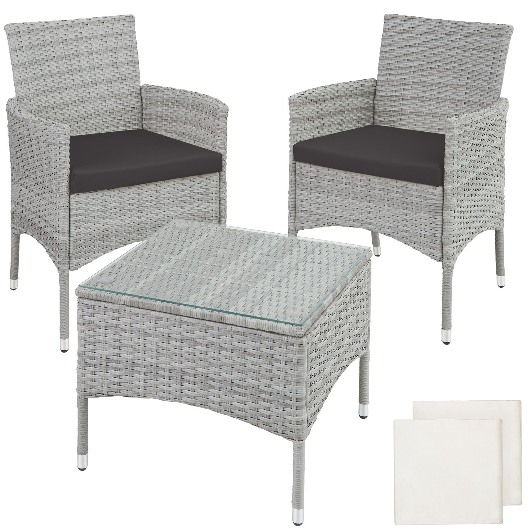 Garden Furniture Set Lucerne - 2 armchairs, coffee table, two sets of cushion covers | Grey | light grey | 84 x 60 x 61 cm | 1
