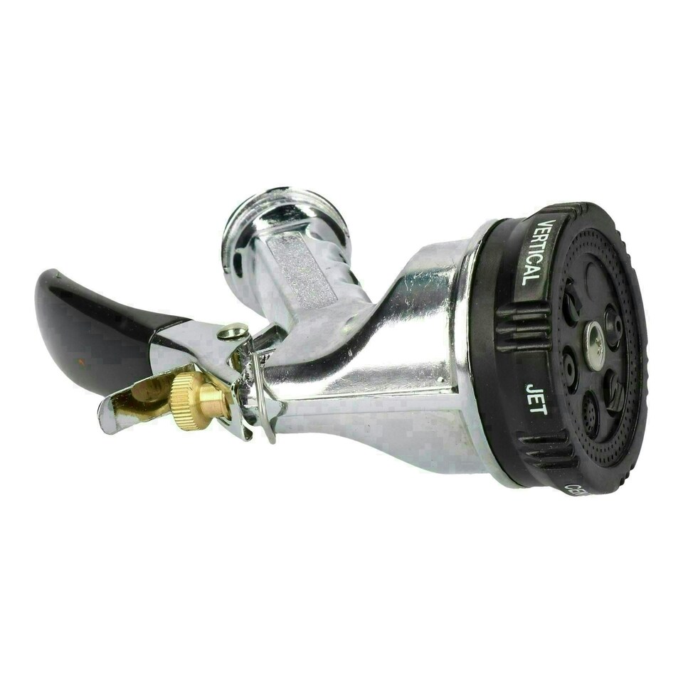 image 1 of Metal Hose Pipe Watering Spray Gun Nozzle 6 Function Rubber Non-Slip Grip