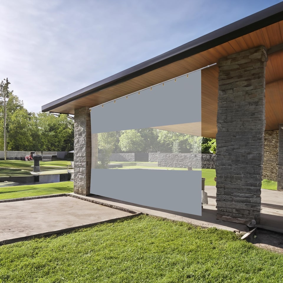 image 1 of Covers&All Outdoor Clear Panel Curtain, Outdoor Curtains for Patio, Waterproof & Weather Resistant Tarp, 8 ft H x 10 ft W, Grey