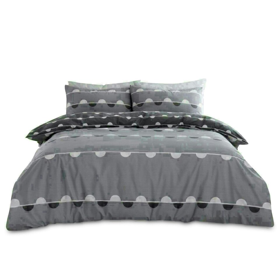 image 1 of Simple Reversible Geo Printed Duvet Cover Set Polycotton Beddings Grey | King