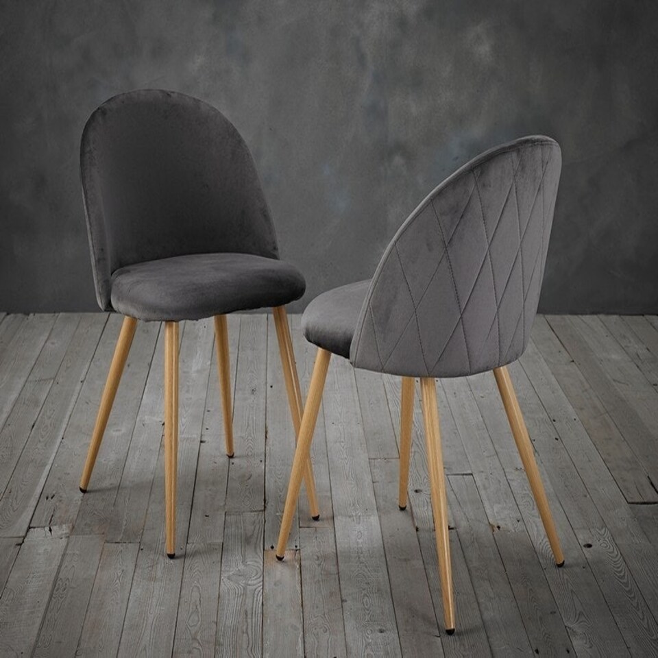 image 1 of Venice Dining Chair (Pack of2) - Velvet - L55 x W51 x H78 cm - Grey Grey