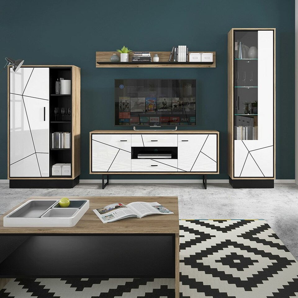 image 1 of Brolo Wide 1 Door Bookcase With the Walnut and Dark Panel Finish