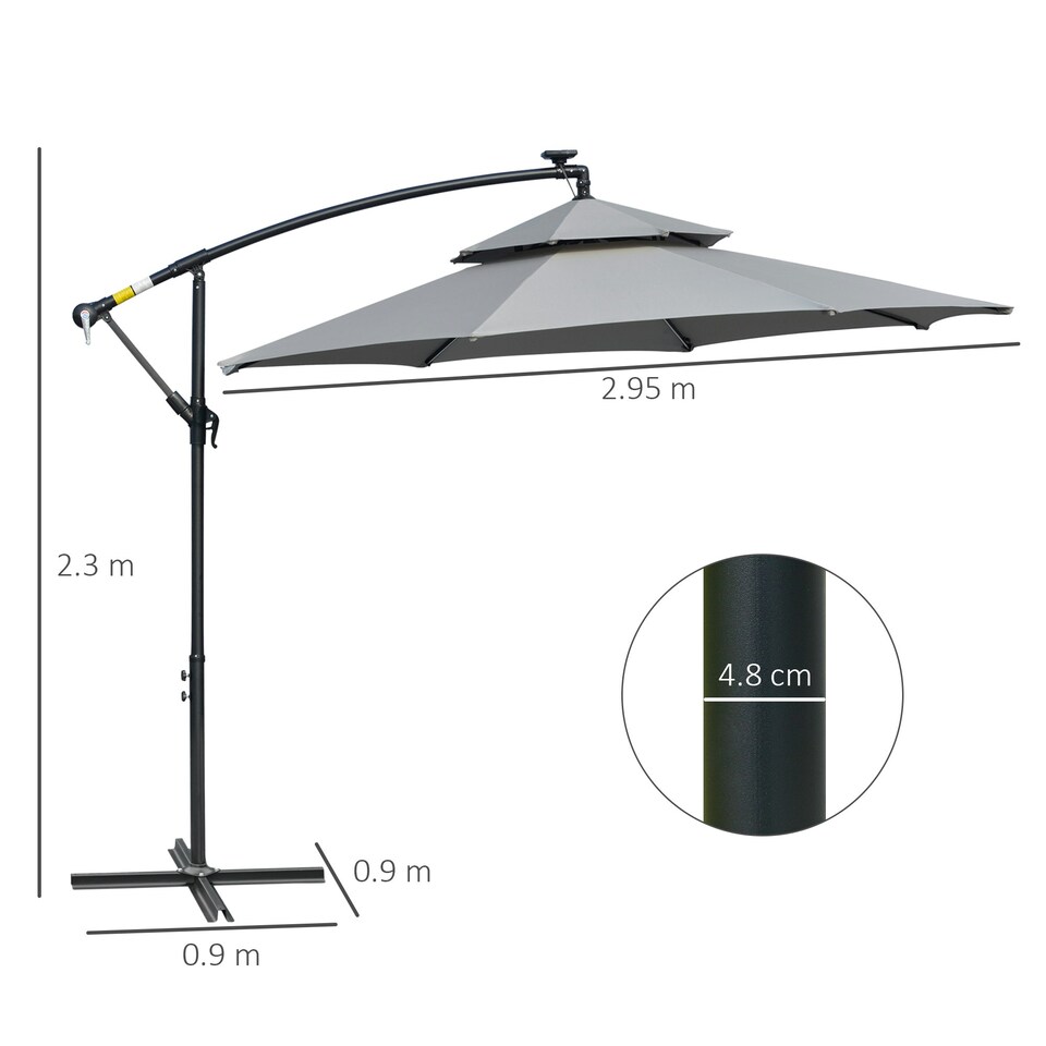 image 1 of Outsunny 3(m) Cantilever Parasol Hanging Banana Umbrella w/ lights, Light Grey
