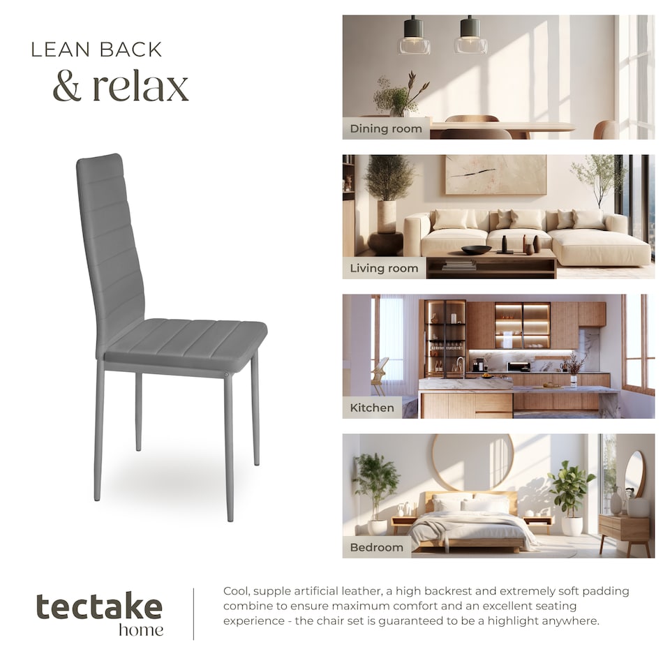 image 1 of Dining Chairs - high backrest, padded, synthetic leather | Grey | grey | 6