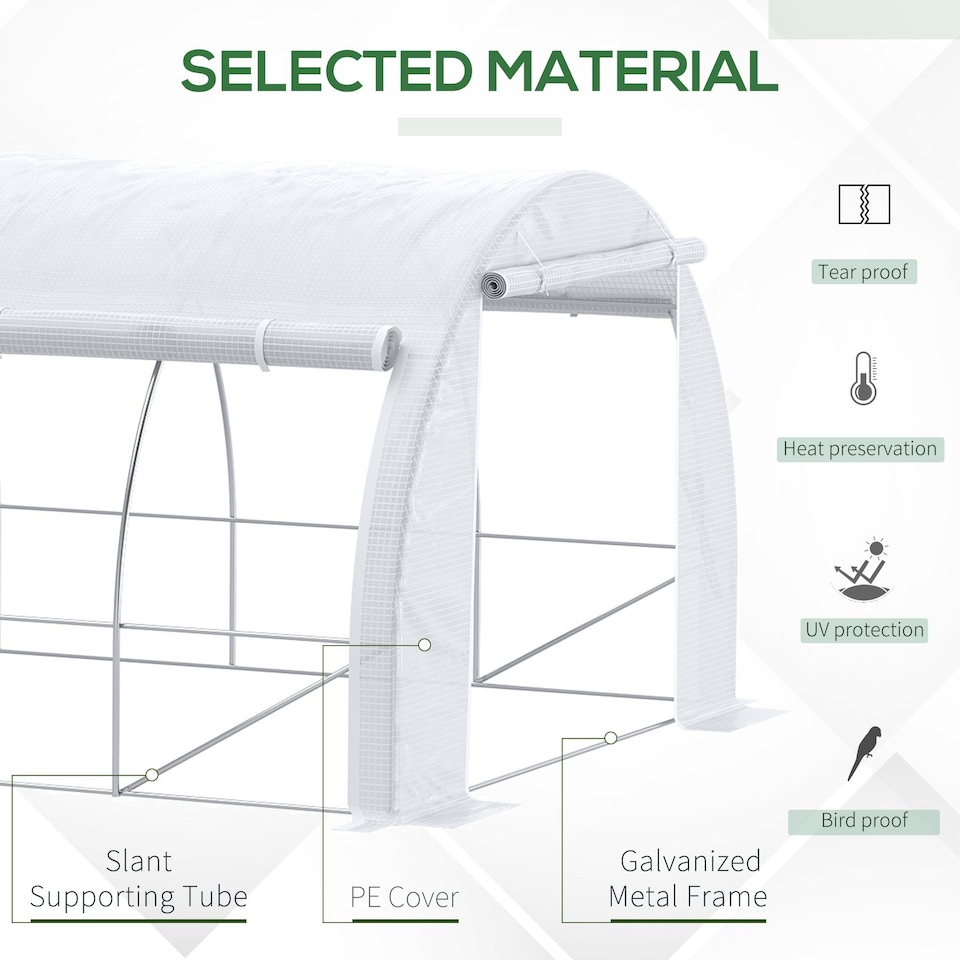 image 1 of Outsunny 6 x 3 x 2 m Polytunnel Greenhouse Pollytunnel Tent w Steel Frame White