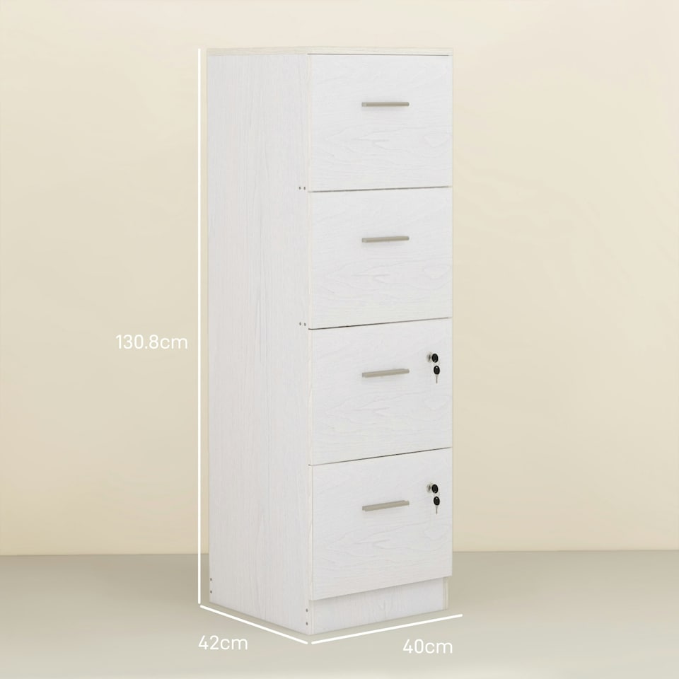 image 1 of HOMCOM 4 Drawer File Cabinet Locking Filing Cabinet A4 Ash Wood-Effect