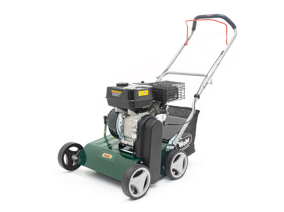 image 1 of Webb WEPS400 4 Wheel Petrol Lawn Scarifier & Raker with 40cm Working Width, 8 Depths and 45L Collection Bag - 3 Year Guarantee