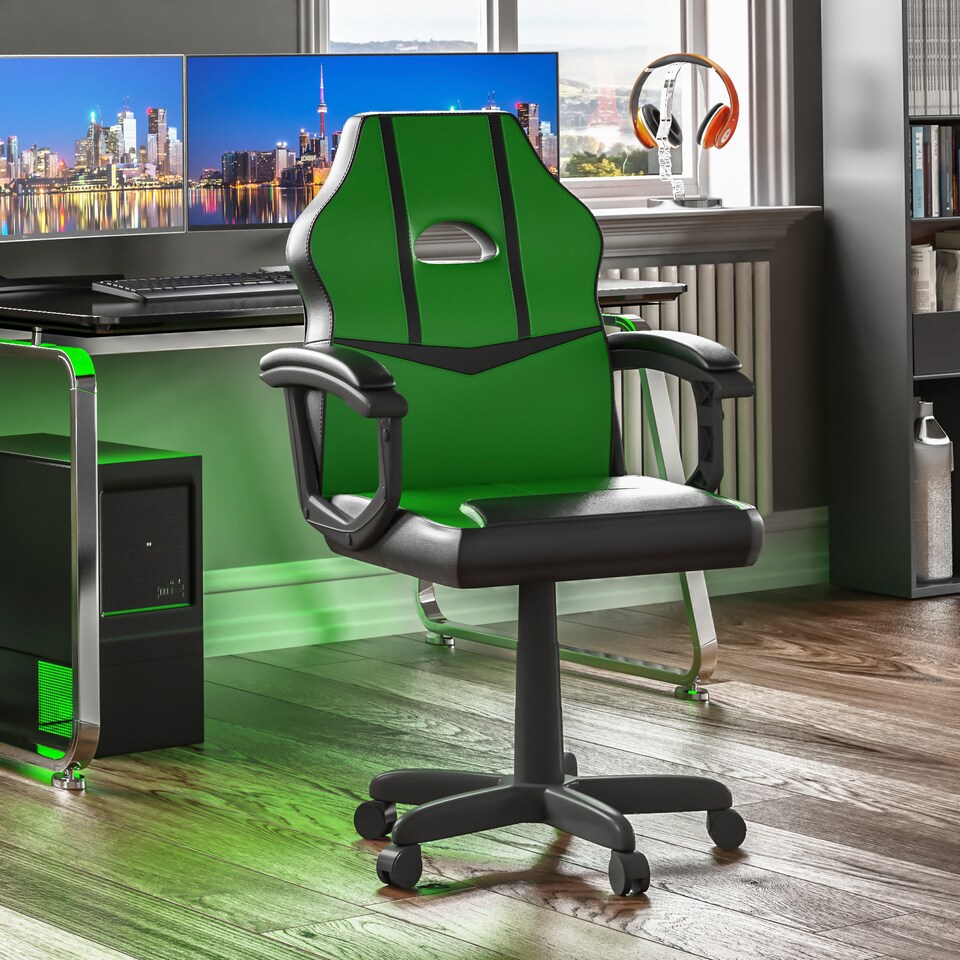 image 1 of Vida Designs Comet Racing Gaming Office Chair Computer Desk Table Chair, Green & Black
