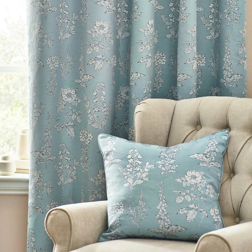 image 1 of Wylder Floral Jacquard Blue Eyelet Curtains (W)229cm x (D)137cm | Multi