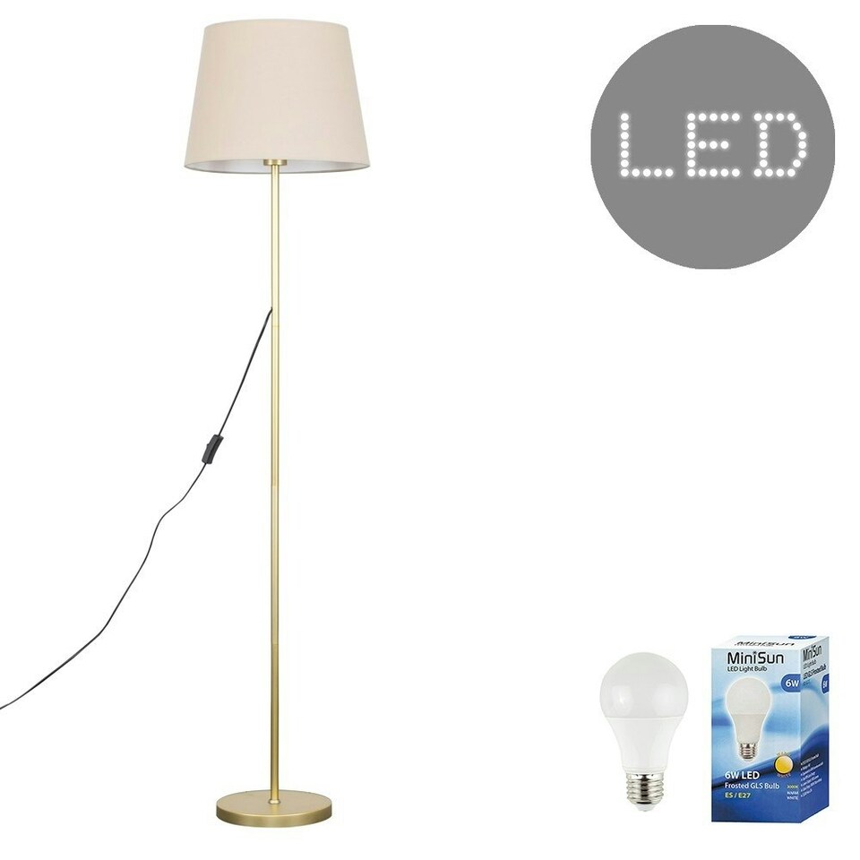image 1 of ValueLights Charlie Gold Floor Lamp Beige Taper Shade and Bulb