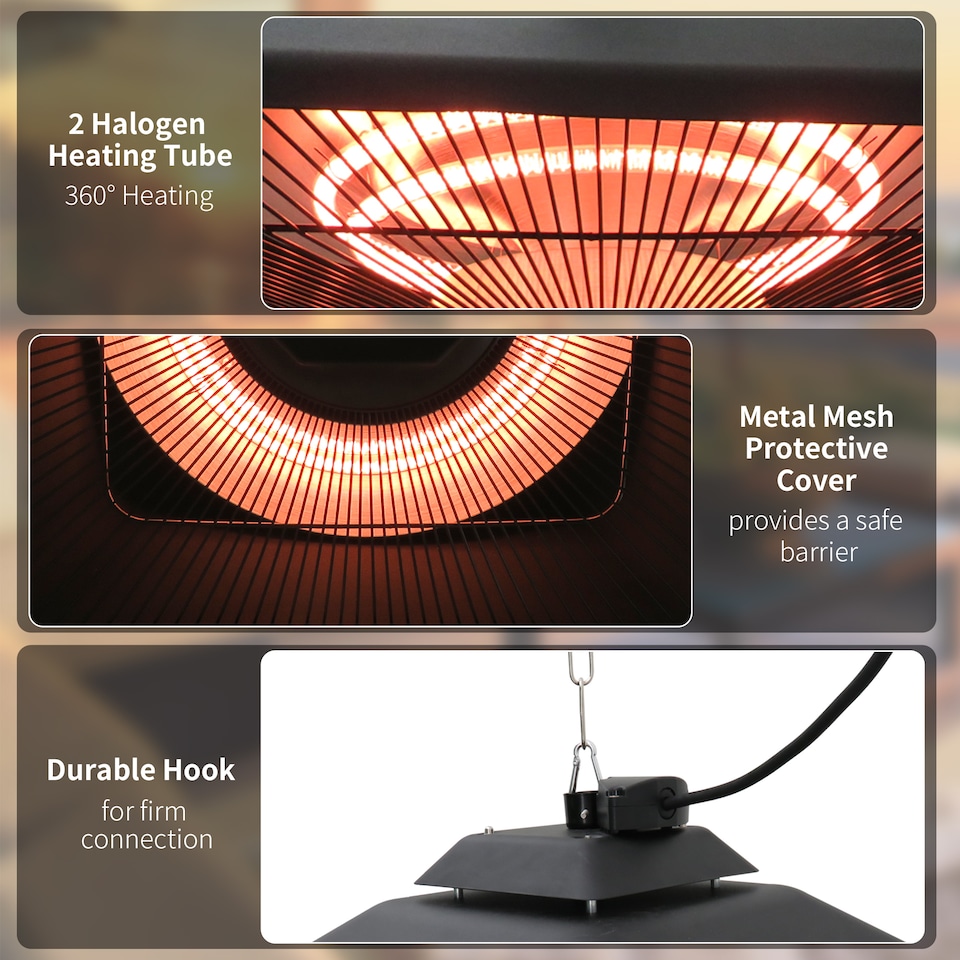 image 1 of Outsunny 2kw Electric Heater LED Halogen Heating Hanging Light Outdoor Remote