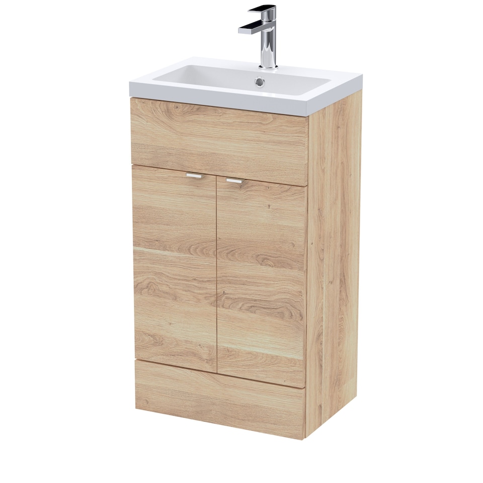 image 1 of Balterley Alrewas Contemporary 2 Door Floor Standing Vanity Unit with Basin, Bleached Oak, 500mm