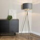 image 1 of ValueLights Camden Chrome Tripod Floor Lamp and Grey Velvet Shade Grey