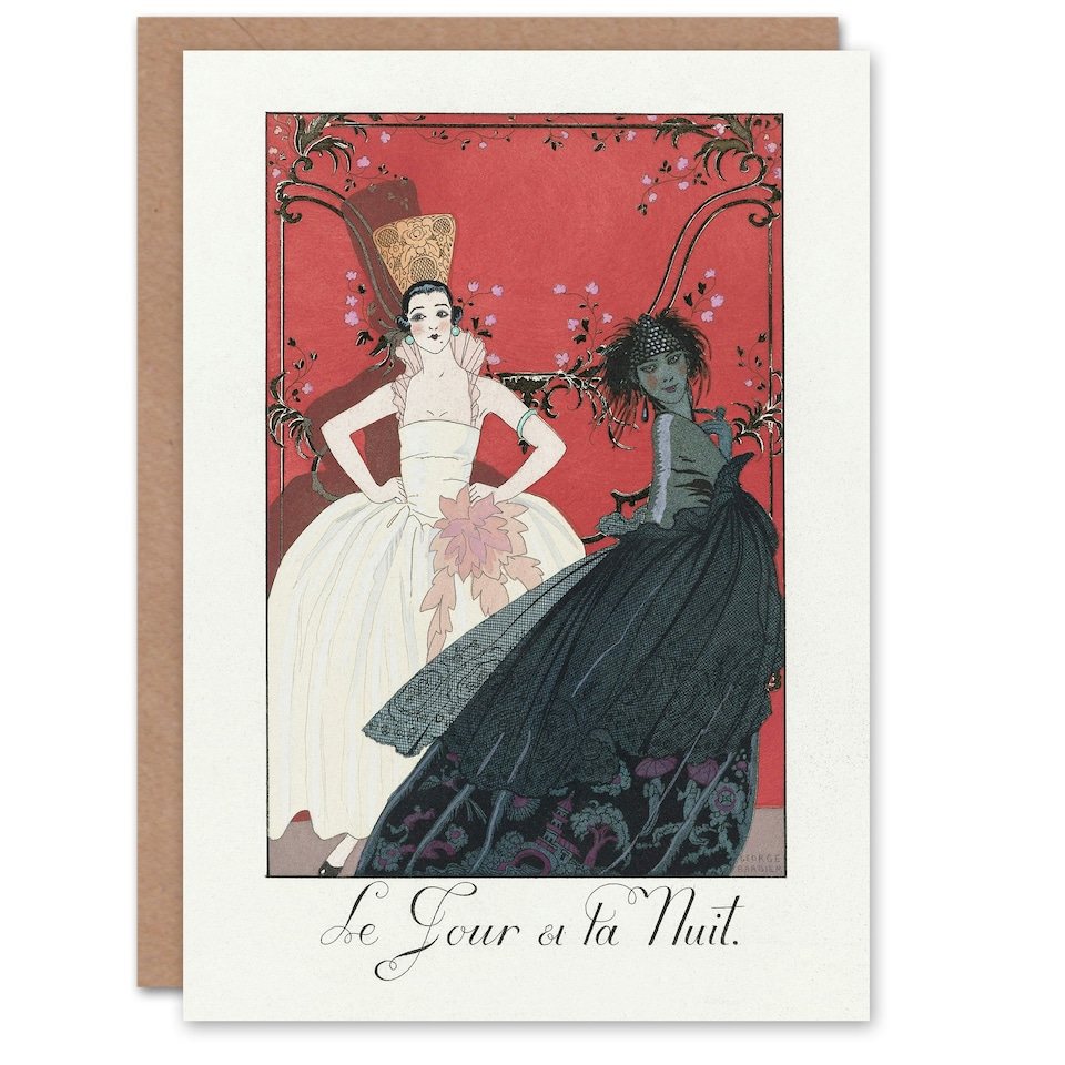 image 1 of George Barbier Art Card Day and Night Vintage Parisian Fashion Advert