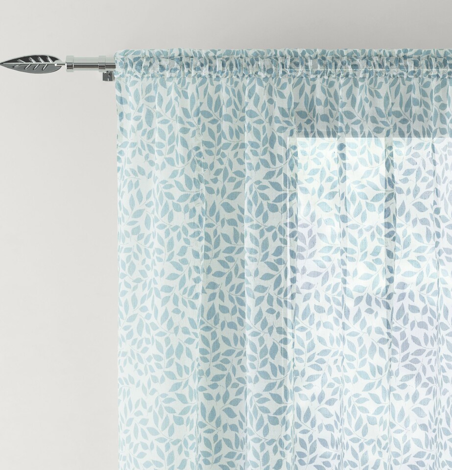 image 1 of Pair of Willow Blue Leaf Print on Linen Look Panels, with Rod Pocket Header 137 CM