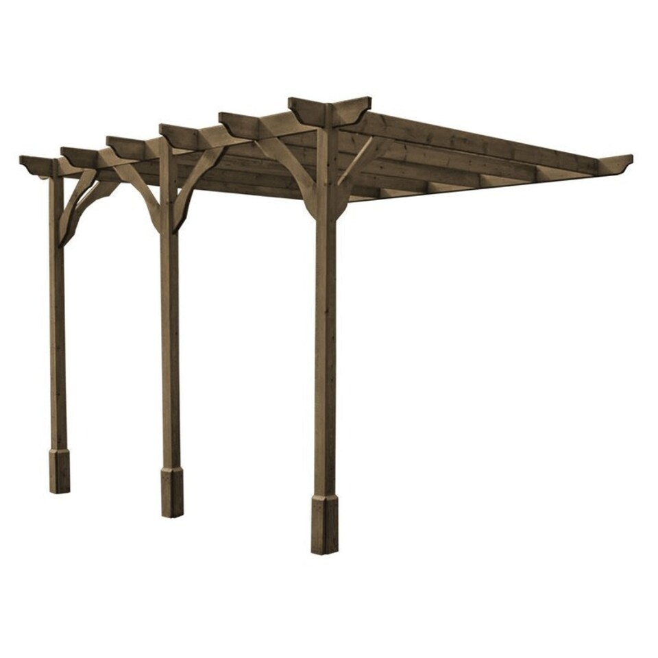 image 1 of Wall Mounted Premium Pergola 3 Posts - Wood - L360 x W600 x H270 cm - Rustic Brown