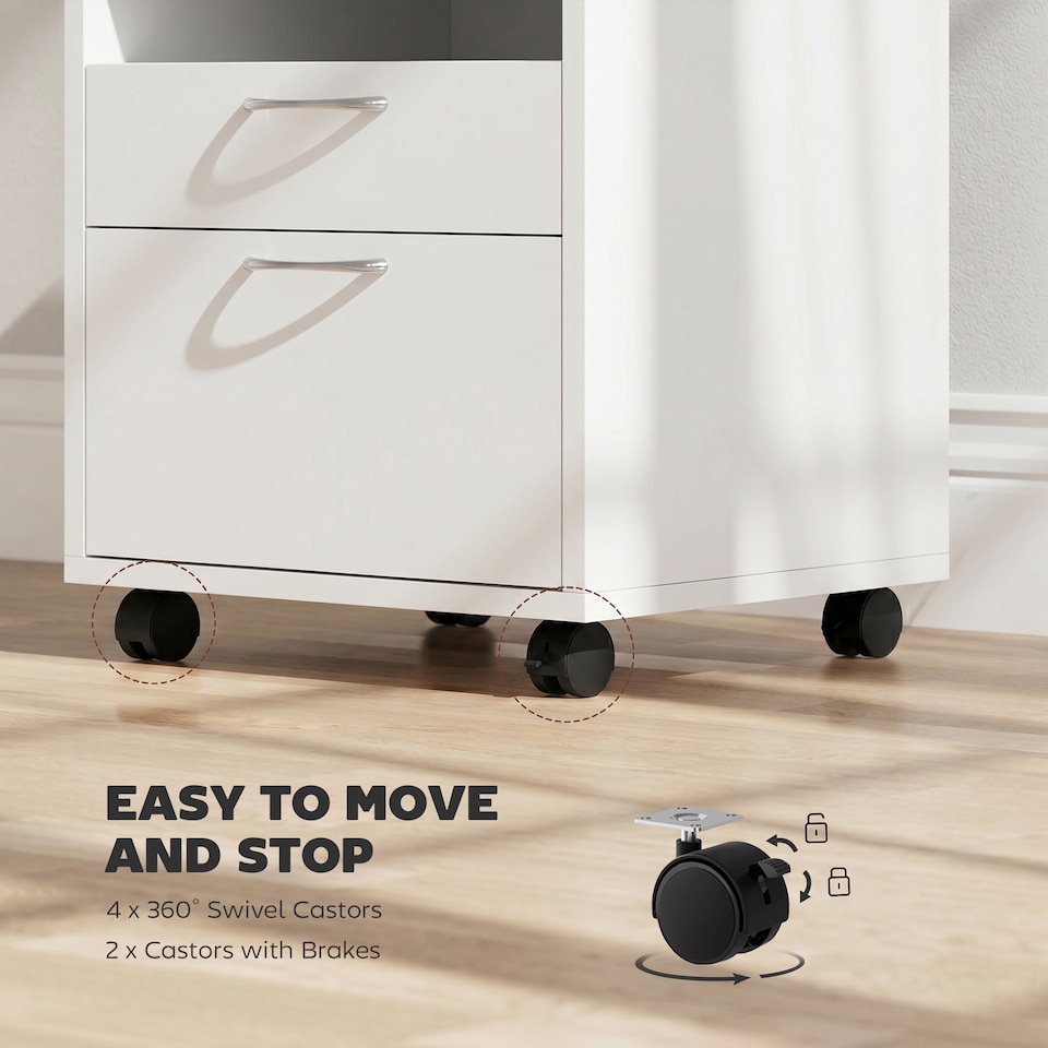 image 1 of HOMCOM 60cm Mobile Filing Cabinet for A4 with Drawers and Open Shelf, White