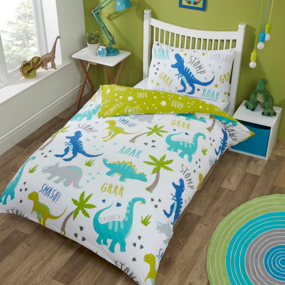 image 1 of Roarsome Dinosaur Polycotton Kids Reversible Duvet Cover Set with Pillowcase Multi | Single