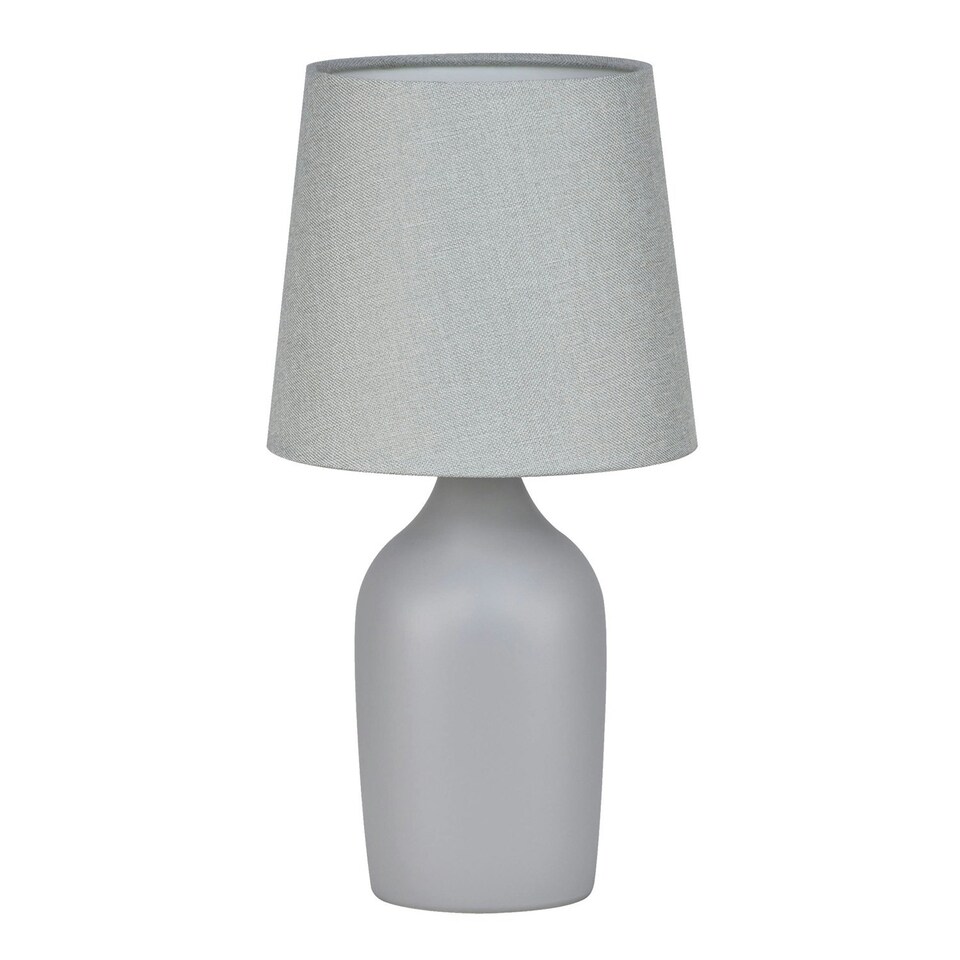 image 1 of First Choice Lighting Set of 2 Smooth Grey Ceramic 27cm Table Lamps With Matching Shades Grey | Grey