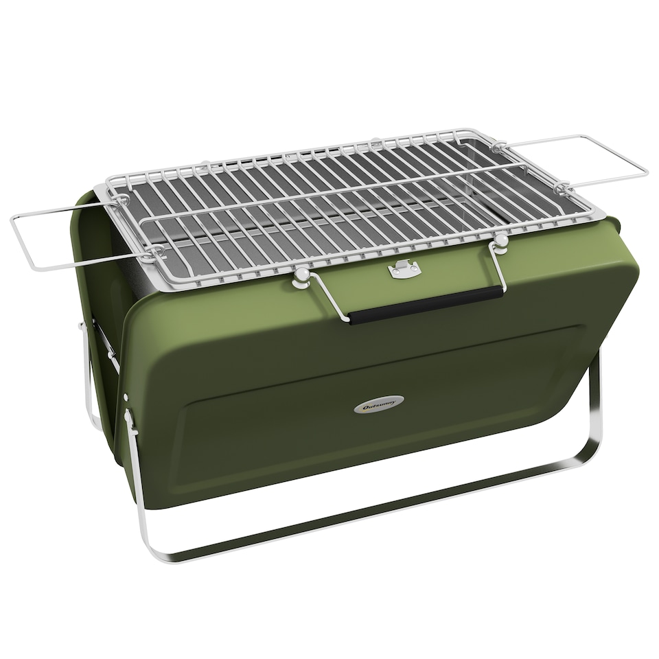 image 1 of Outsunny Portable BBQ Grill with Suitcase Design for Camping Picnic Party, Green