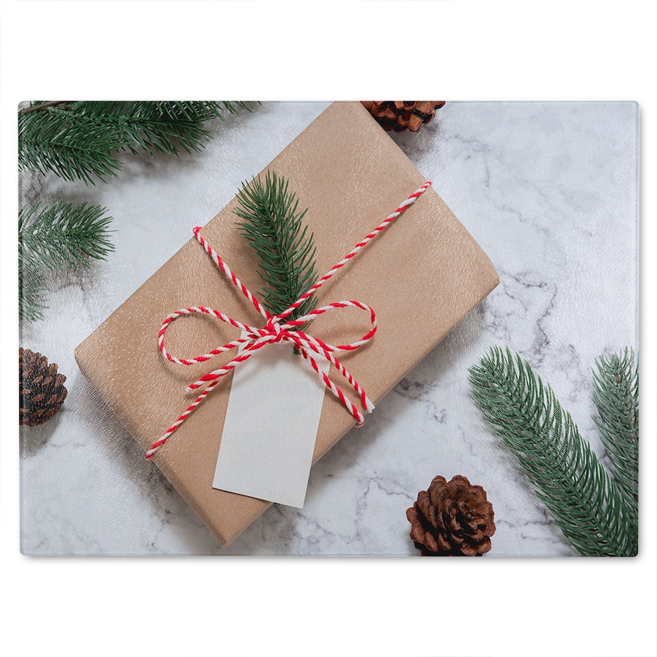 image 1 of Christmas Gift Box Dining Glass Chopping Board | Multi