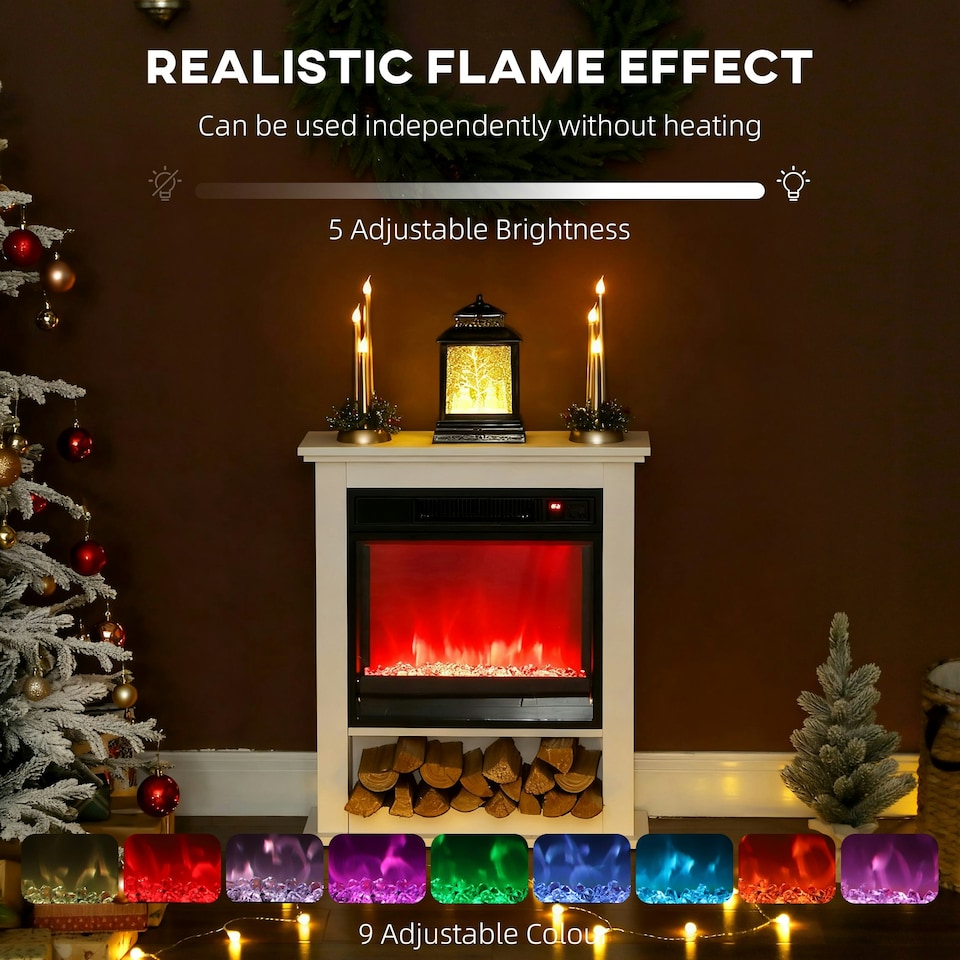 image 1 of HOMCOM 1800W White Electric Fire with Remote & Timer for Living Room