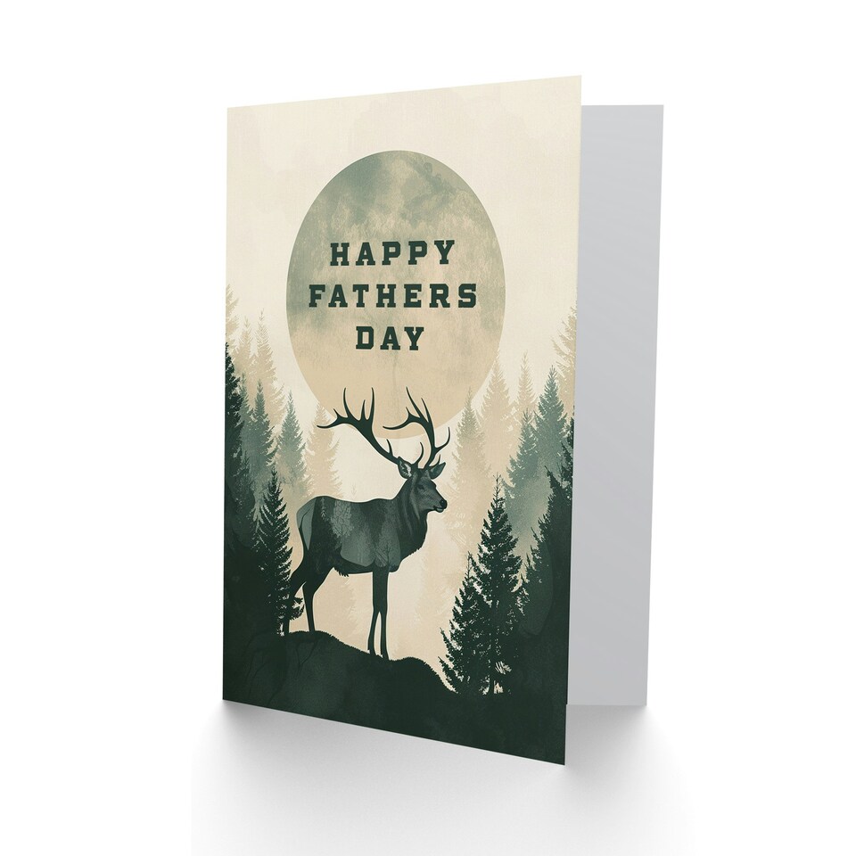 image 1 of Fathers Day Stag Full Moon Forest Trees Dad Card