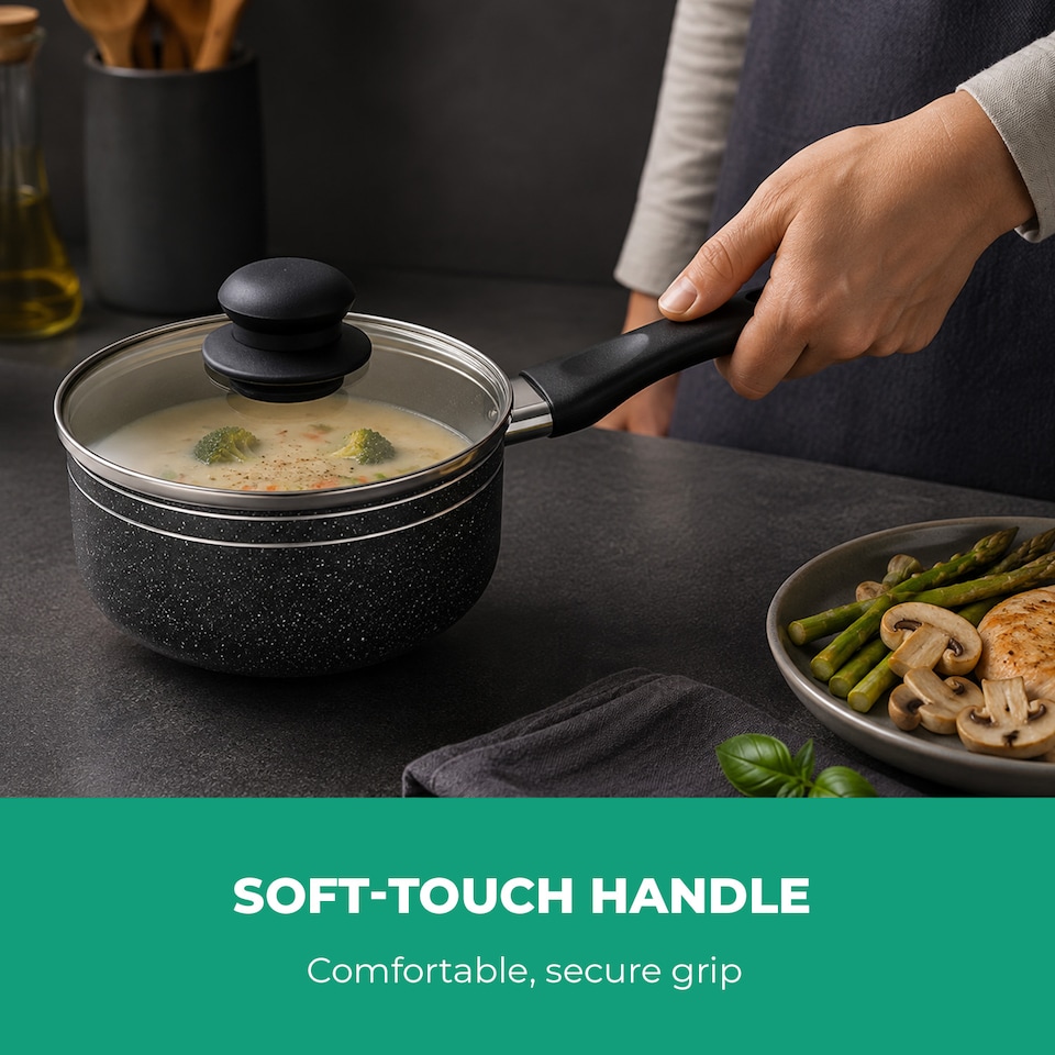 image 1 of ROYALFORD Non-Stick Pressed Aluminium Saucepan Set Tempered Glass Lid